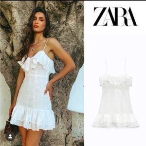 Zara White Ruffle Dress size S